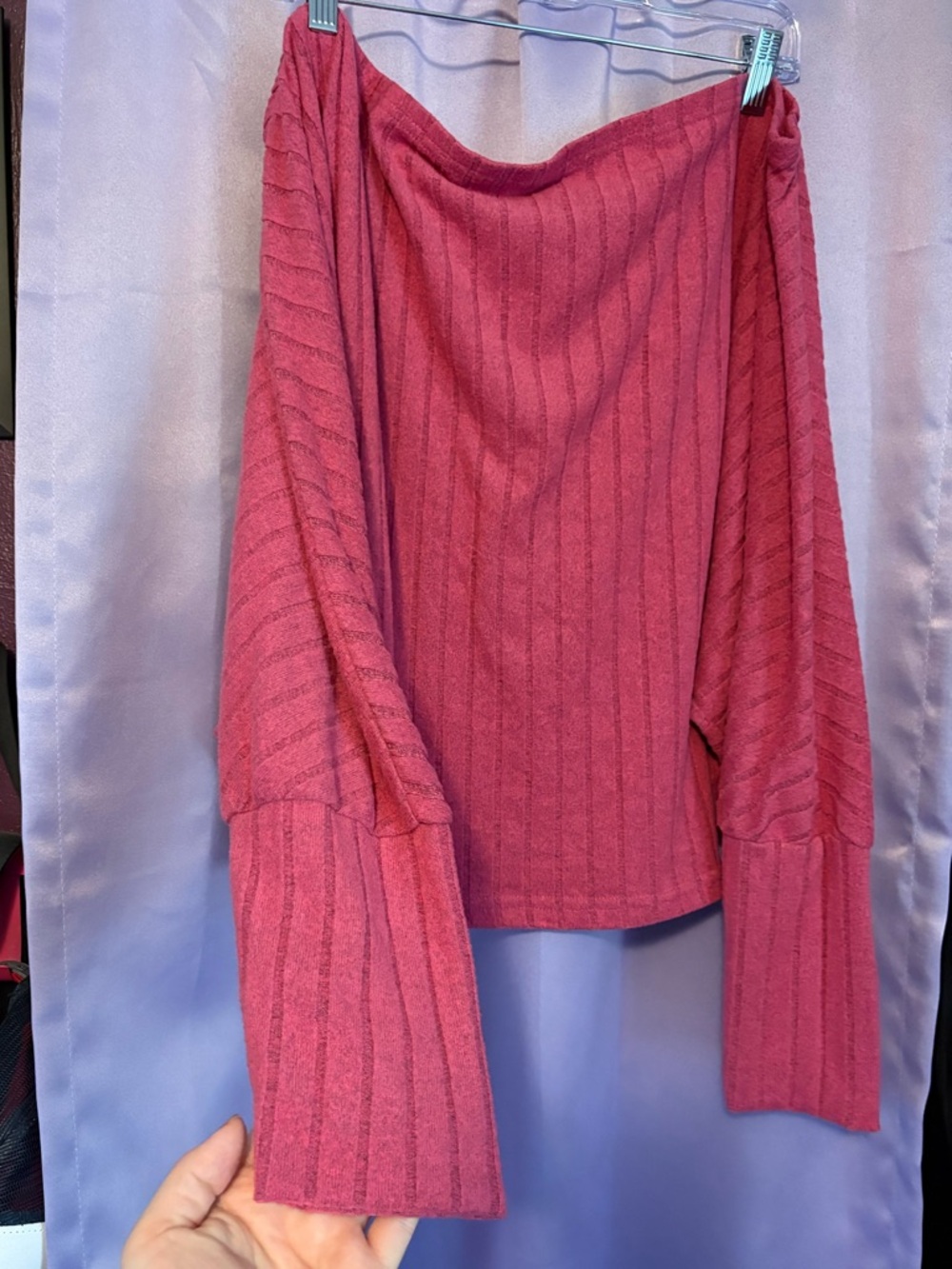 SHEIN Raspberry Pink Ribbed Off-Shoulder Sweater - Picture 2 of 3
